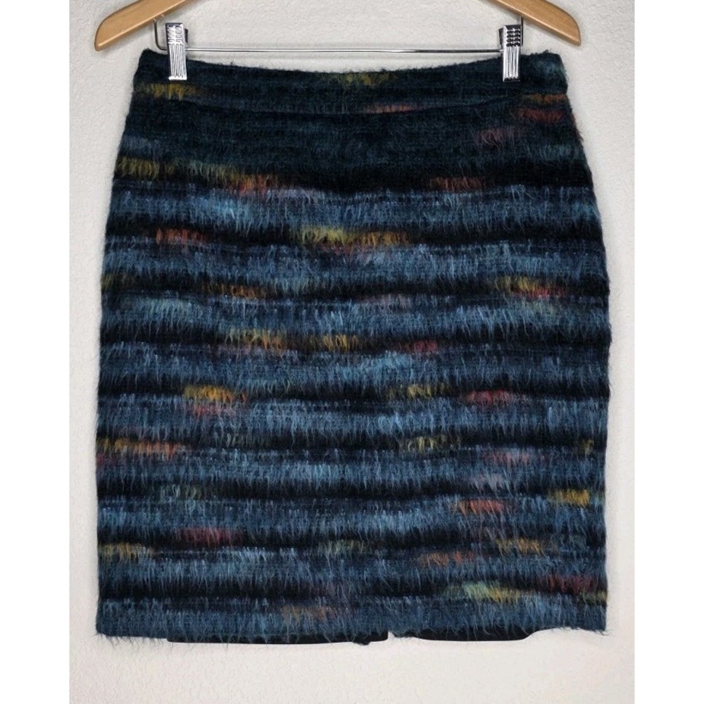 Anthropologie Maeve Womens Skirt 12 Career Feathered Wool Pencil Peacock Stripes